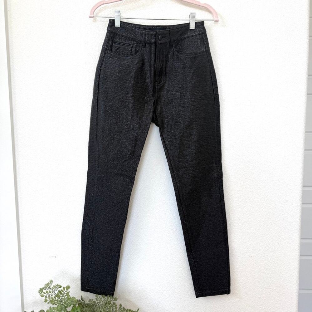 KOOPLES Black Coated Crinkle Jeans Skinny Shiny Finish Moto Style 36/4 Goth Punk